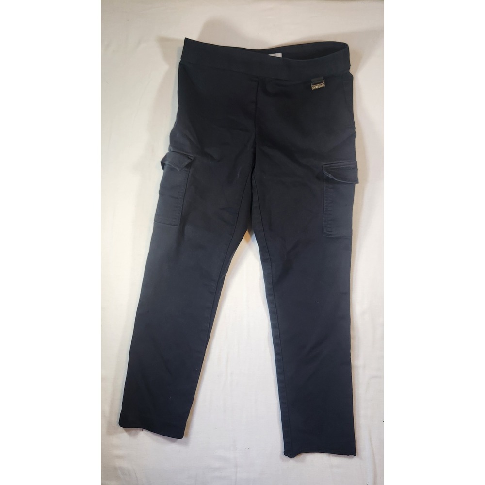 Calvin Klein tummy control Womens Black Cargo Utility Pants Gold Logo Pull On